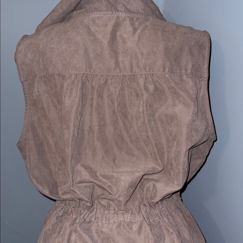 Papaya Brown Faux Suede Hooded Vest | Drawstring Waist | Size Medium - Picture 7 of 7